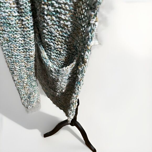 MOTH BY ANTHROPOLOGIE Nubby Knit Open-Front Hooded Cardigan Sweater Teal White M - Picture 5 of 8